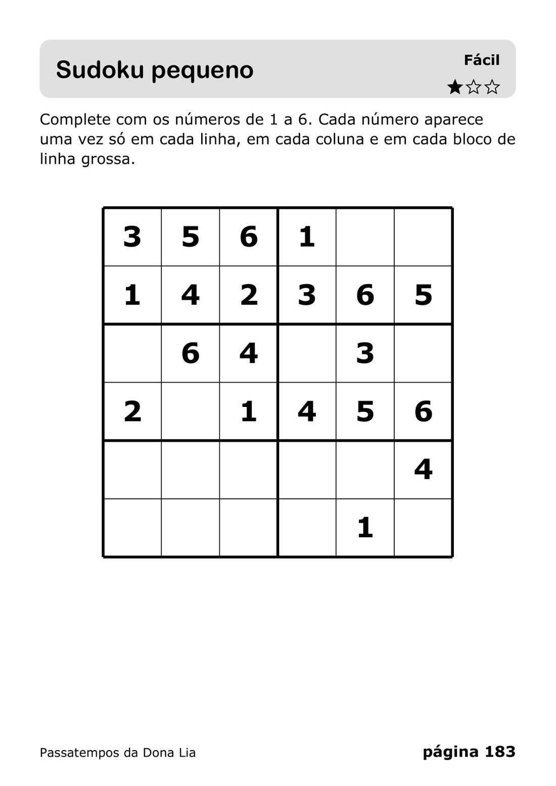 Página 183 do livro: Sudoku pequeno, Sudoku pequeno