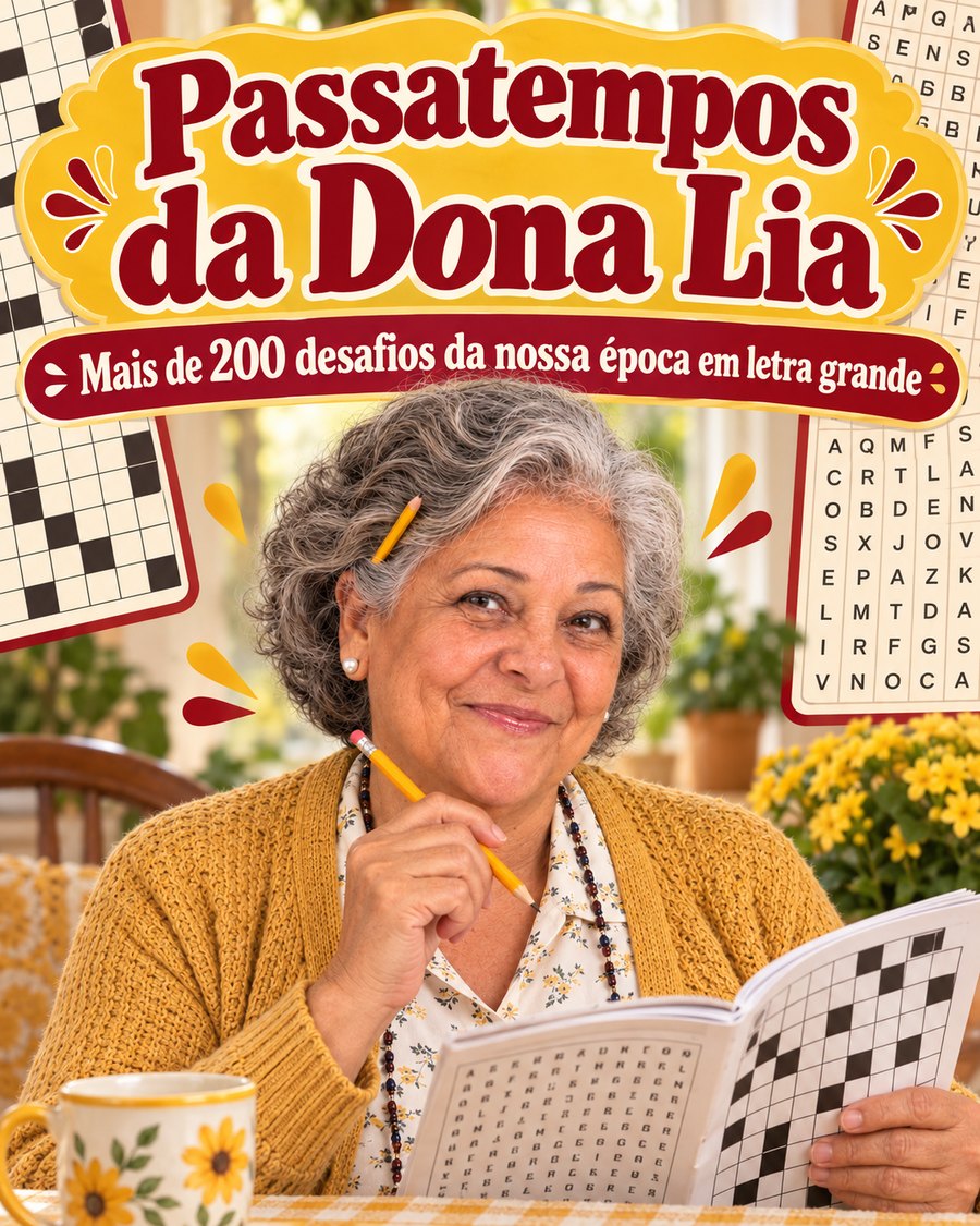 O livro Passatempos da Dona Lia com uma fita de presente